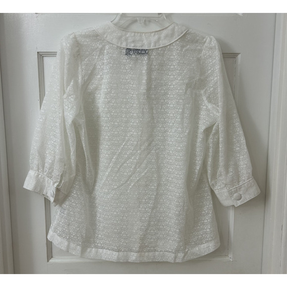 A.N.A White Sheer Beachy Button‎ Up Resort Festival Cruise Sz M 3/4 Sleeve - Picture 2 of 5